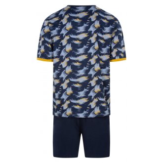 Pyjama court Christian Cane Nil en coton bleu et jaune à motifs