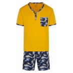 Pyjama court Christian Cane Nil en coton jaune et bleu à motif