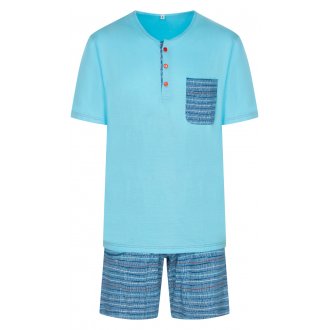 Pyjama court Christian Cane Natan en coton turquoise à motif
