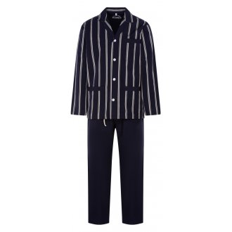 Pyjama long Christian Cane Nil en coton bleu marine et beige à rayures