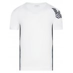 T-shirt blanc uni en coton à col v et manches courtes avec logo sur epaule