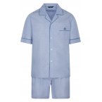Pyjama court Guasch en coton bleu ciel avec manches courtes et col cranté