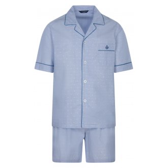 Pyjama court Guasch en coton bleu ciel avec manches courtes et col cranté