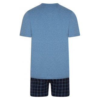 Pyjama court Guasch bleu avec manches courtes et col tunisien