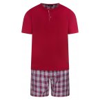 Pyjama court Guasch en coton rouge avec manches courtes et col tunisien