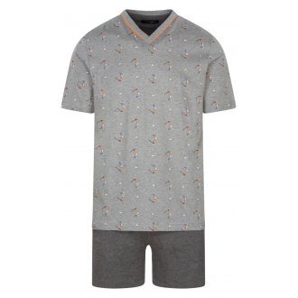 Pyjama court Guasch gris avec manches courtes et col v