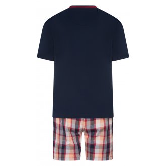 Pyjama court Guasch en coton bleu marine avec manches courtes et col v