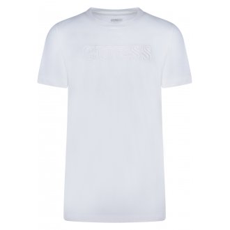T-shirt à manches courtes et col rond Guess en coton blanc