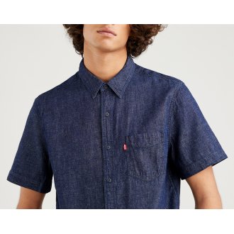 Chemise manches courtes col français Levi's® en coton mélangé bleu indigo
