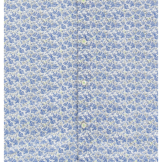 Chemise manches longues coupe droite Nza blanche à motifs fleurs bleues all-over