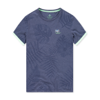 Tee-shirt col rond Nza en coton mélangé bleu marine chiné à motifs feuilles all-over