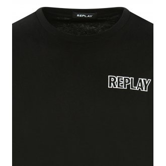 T-shirt col rond Replay en coton noir avec manches courtes