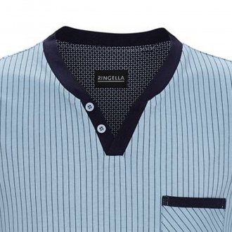 Pyjama court Ringella en coton bleu avec manches courtes et col v