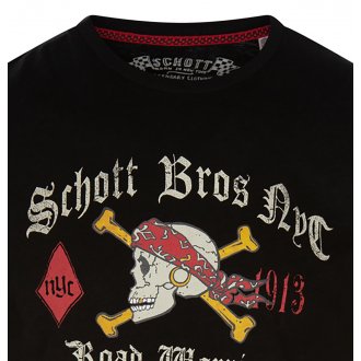 T-shirt col rond Schott en coton noir avec manches courtes