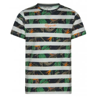 Tee-shirt col rond Teddy Smith en coton à motifs feuilles multicolores et rayures blanches