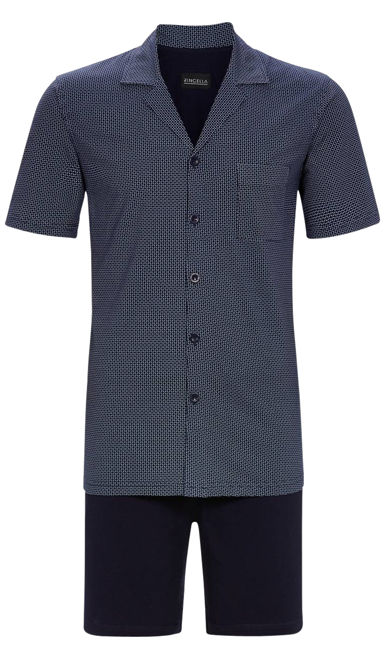 pyjama court ringella en coton bleu marine avec manches courtes et col cranté