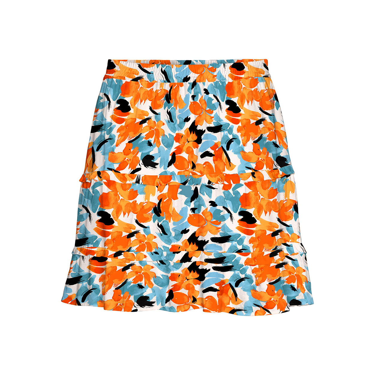 Jupe courte Vero Moda à motifs fleurs orange et bleues