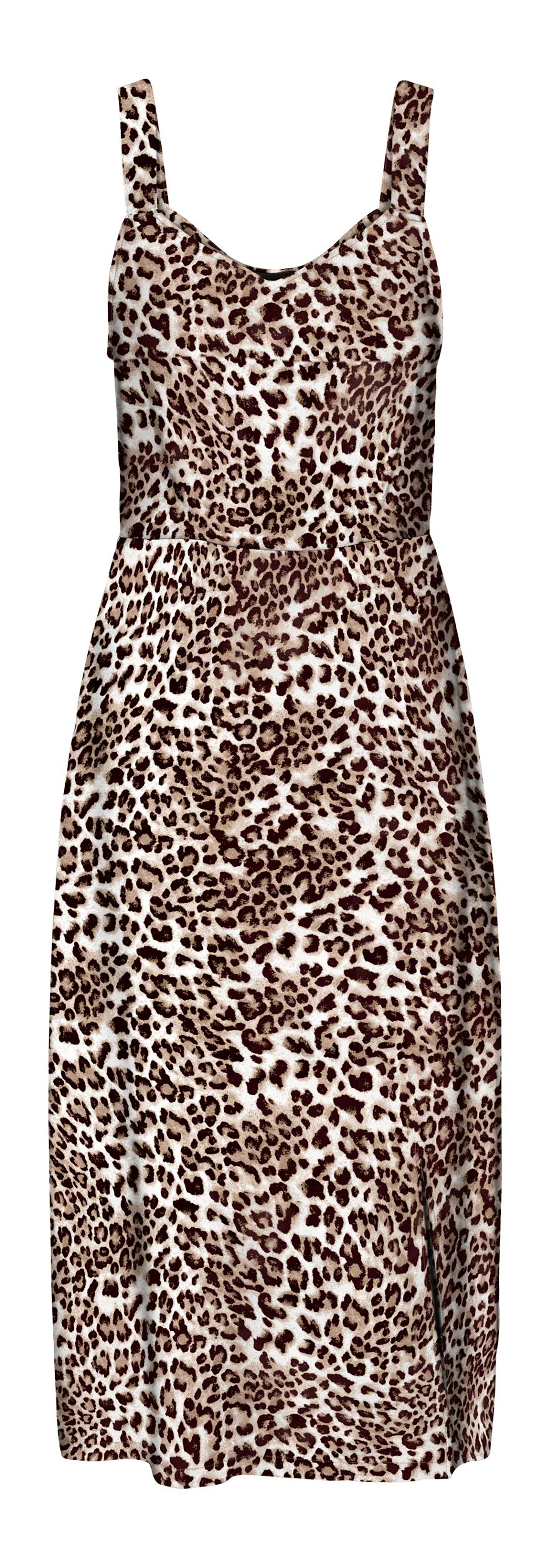 robe longue cintrée à col rond vero moda beige à motif léopard