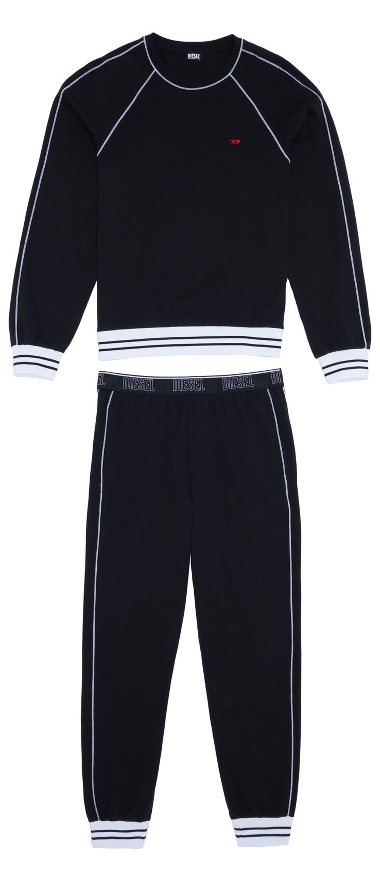 Pyjama long Diesel en coton noir : sweat manches longues col rond et pantalon