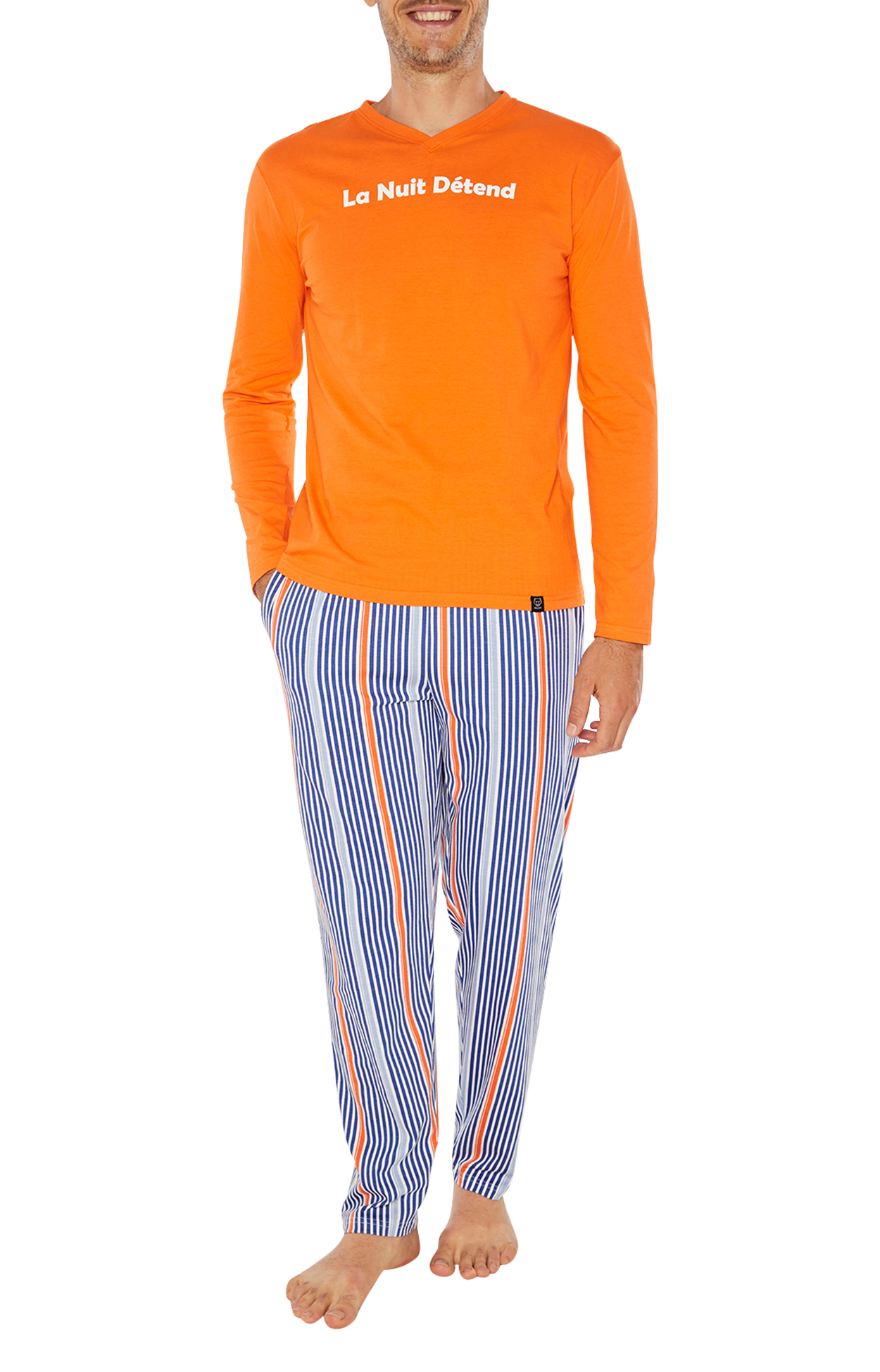 Pyjama long Arthur droite multicolore avec manches longues et col v