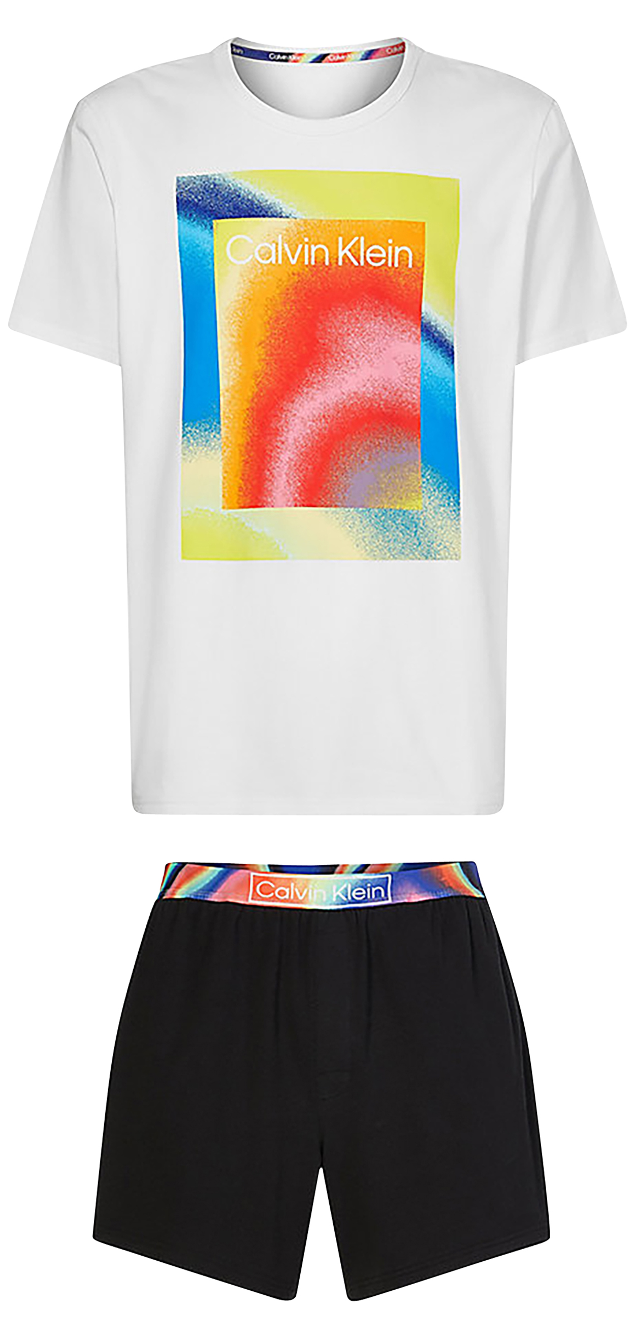 Pyjama Court col rond Calvin Klein en coton blanc avec et logo multicolore