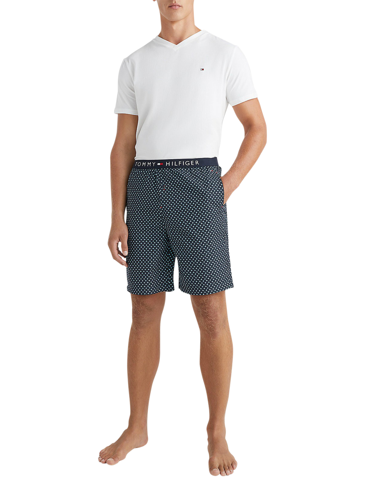 Pyjama court Tommy H Sportswear en coton avec manches courtes et col v multicolore