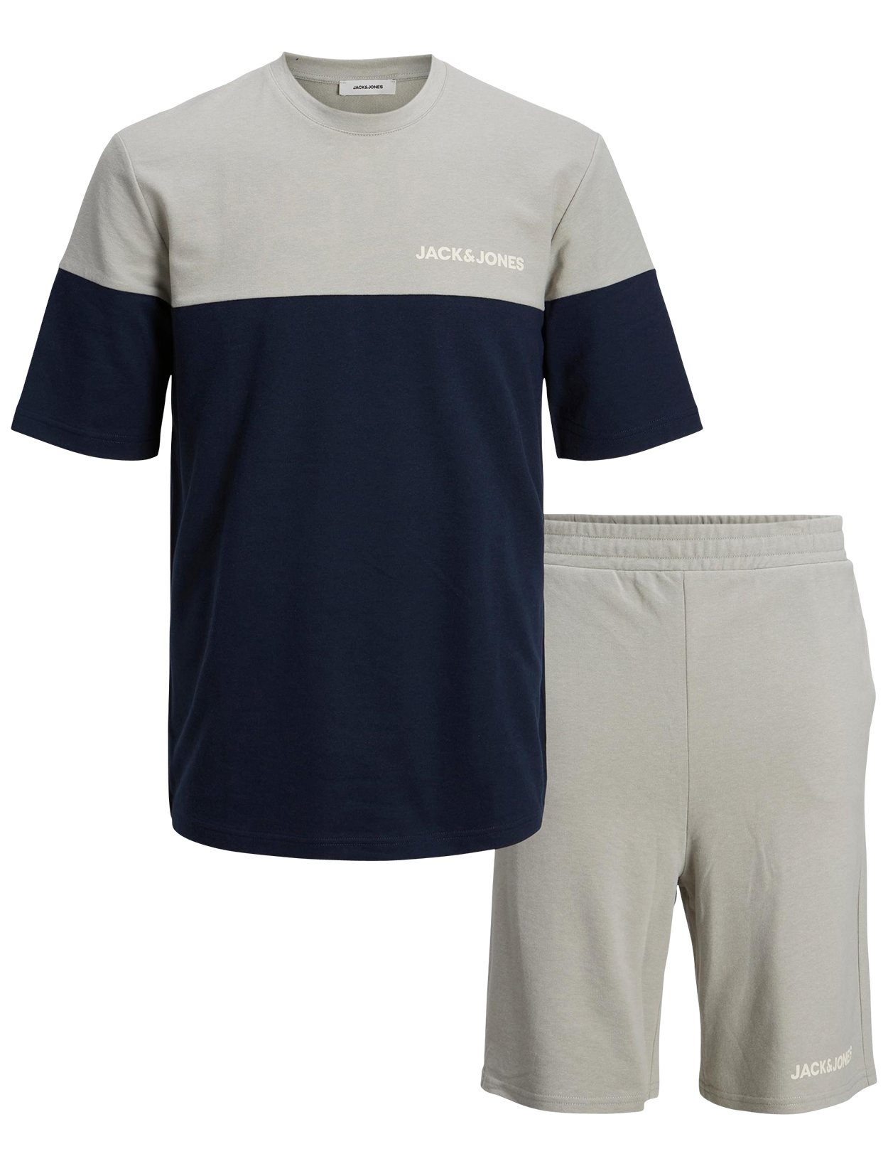 pyjama court jack & jones bleu marine et gris avec branding blanc