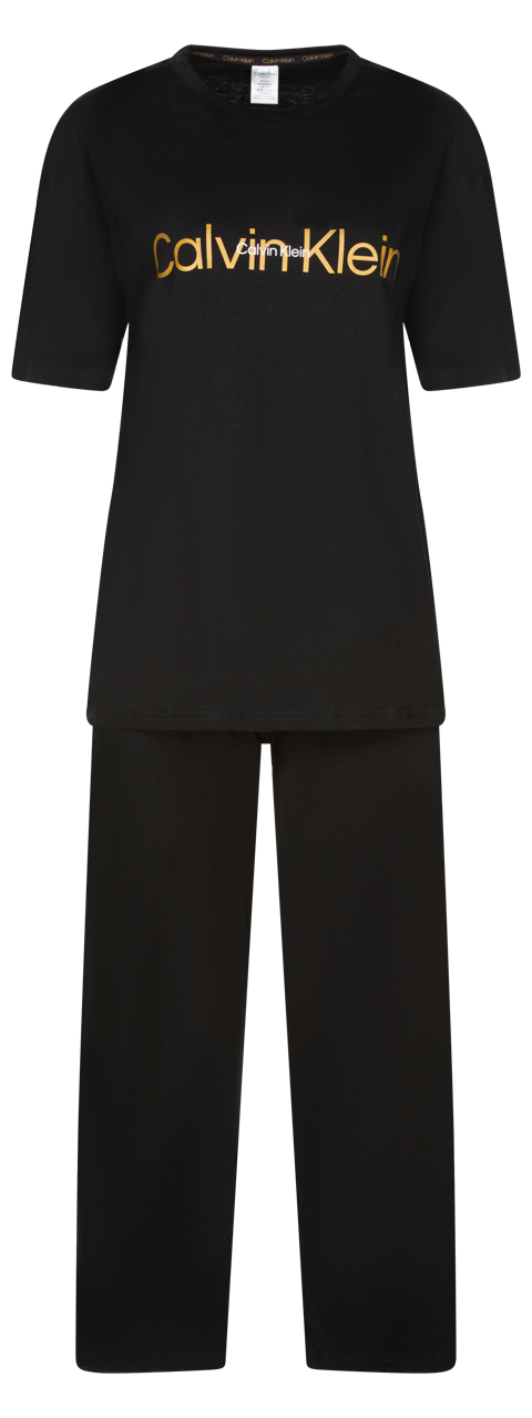 Pyjama long FEMME Calvin Klein fermée avec manches courtes et col rond noir