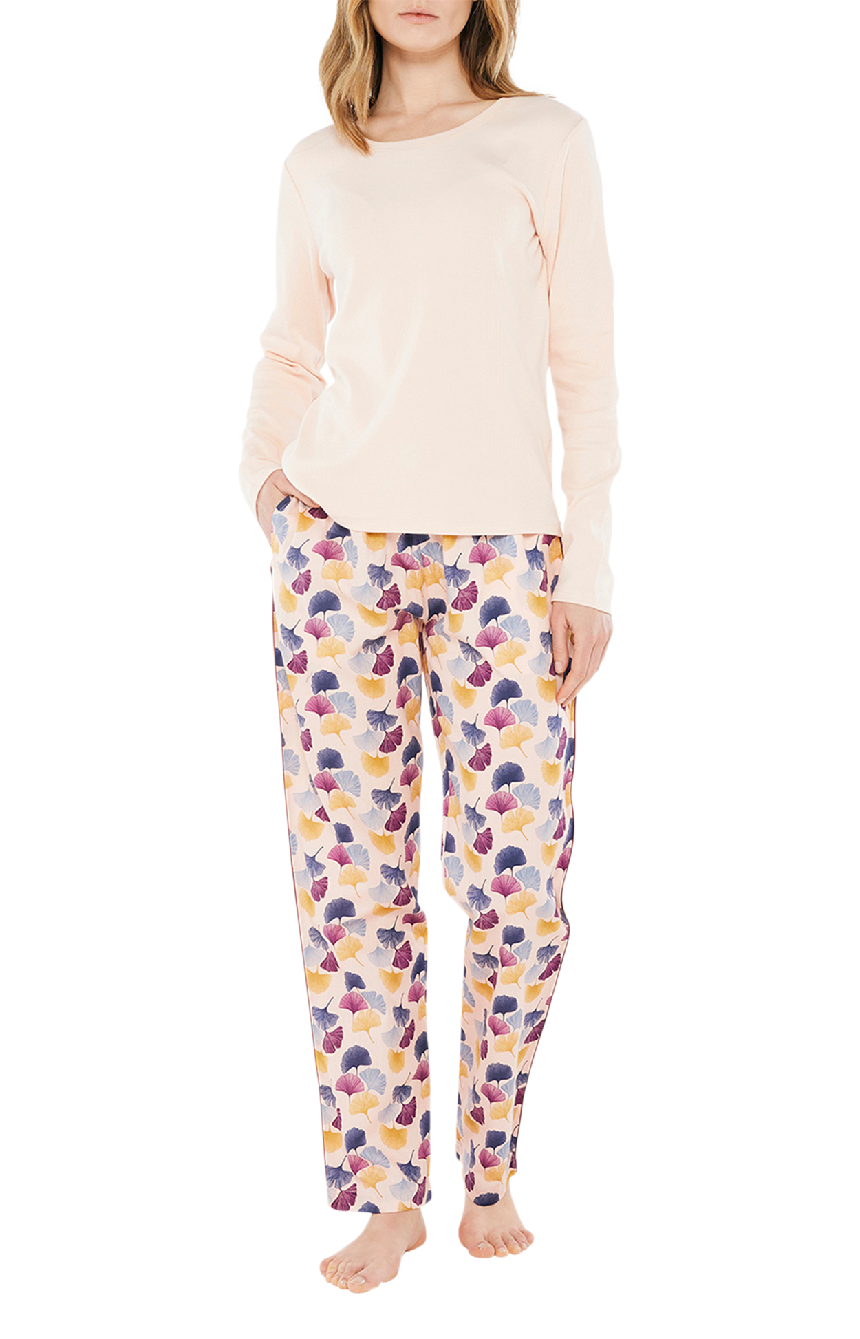 pantalon de pyjama femme arthur coton régular avec manches longues et col rond multicolore
