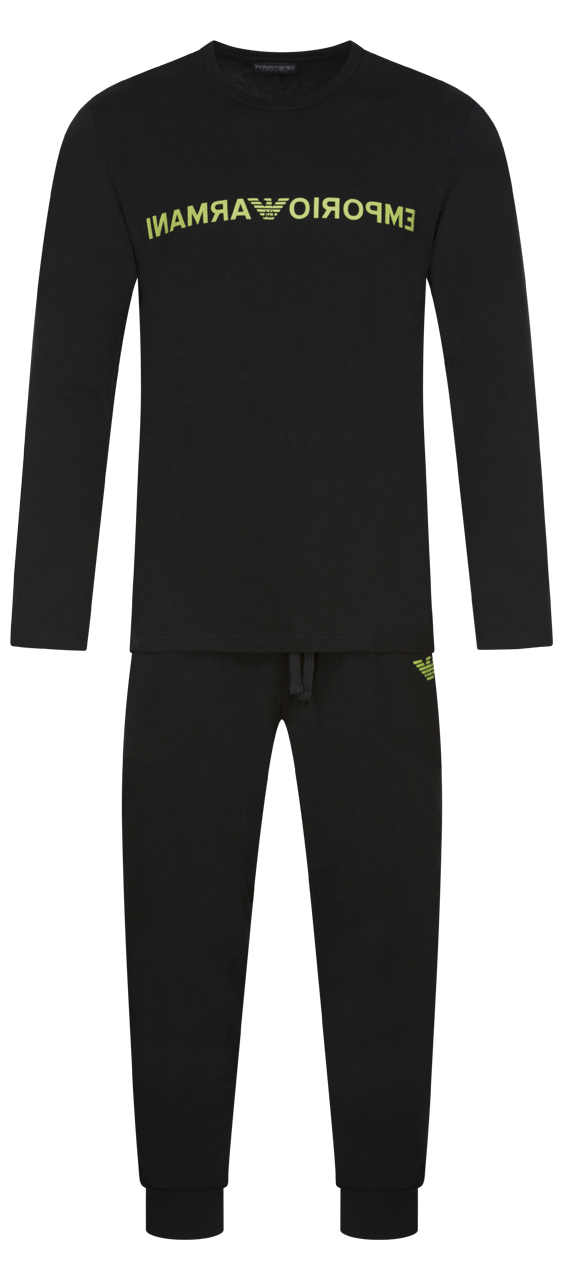 Pyjama long Emporio Armani en coton avec manches longues et col rond noir