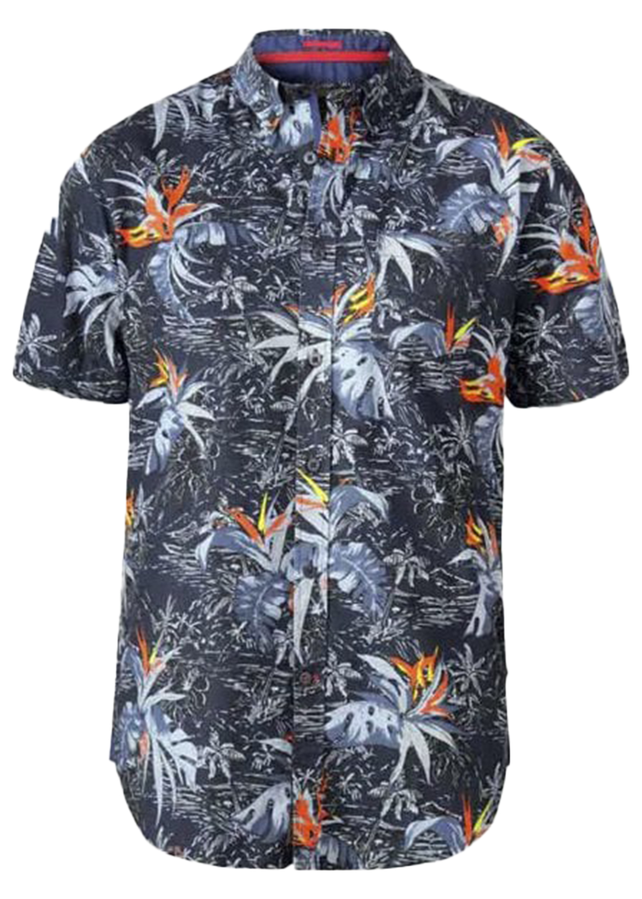 chemise duke en coton avec manches courtes et col américain bleu marine imprimé tropical