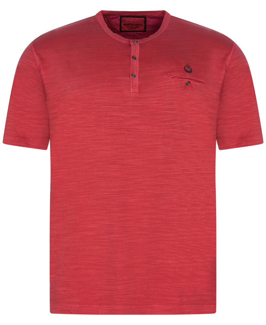 t-shirt avec manches courtes et col tunisien monte carlo coton rouge chiné
