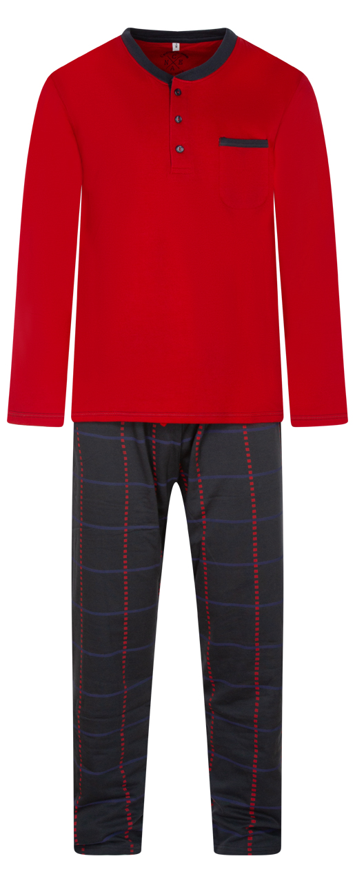 pyjama long christian cane en coton avec manches longues et col rond rouge