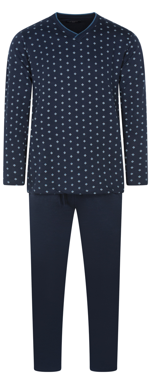 pyjama long guasch coton fermé avec manches longues et col croisé bleu