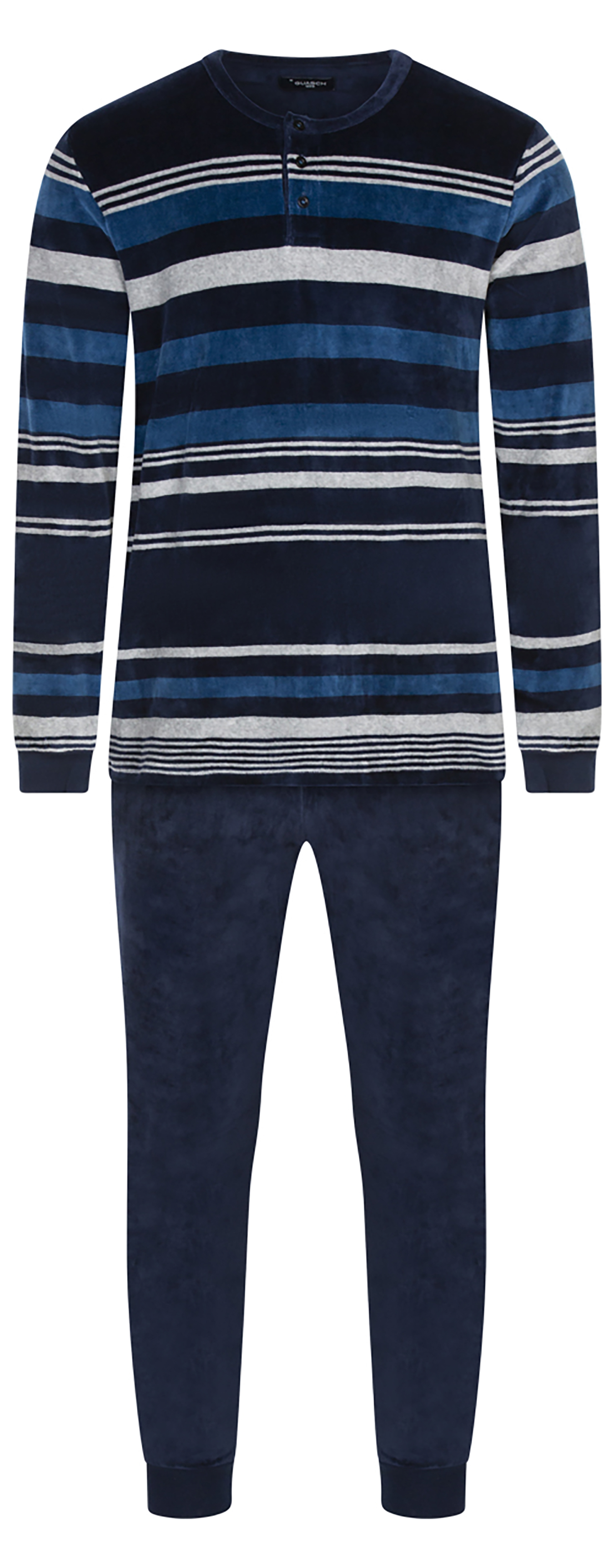 pyjama guasch coton mélangé droite avec manches longues et col tunisien marine