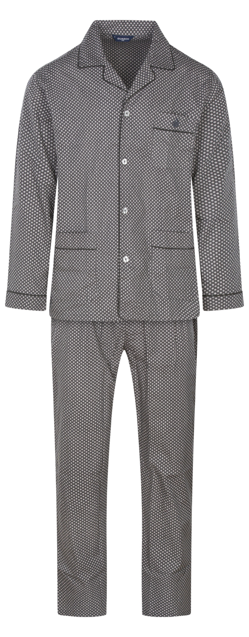 pyjama long guasch coton avec manches longues et col v croisé anthracite