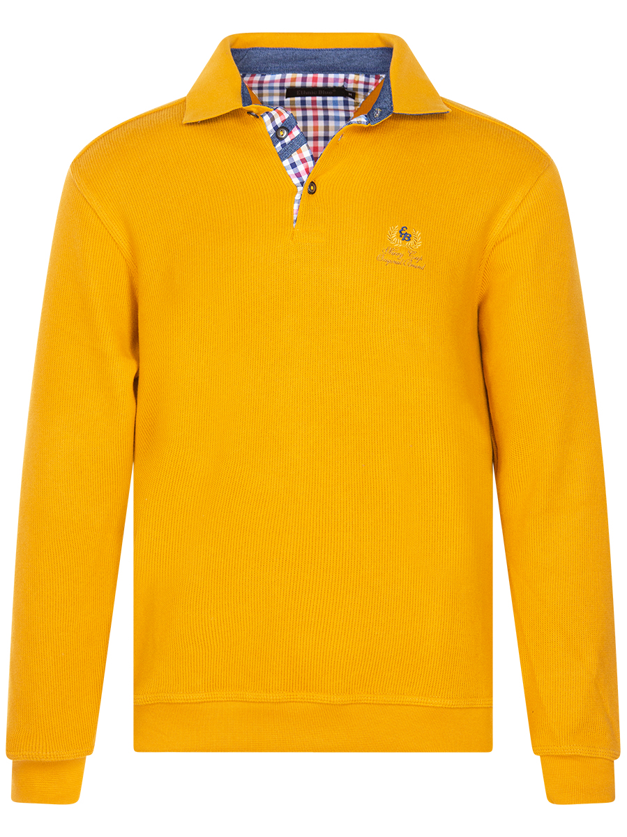 pull col polo ethnic blue avec manches longues jaune