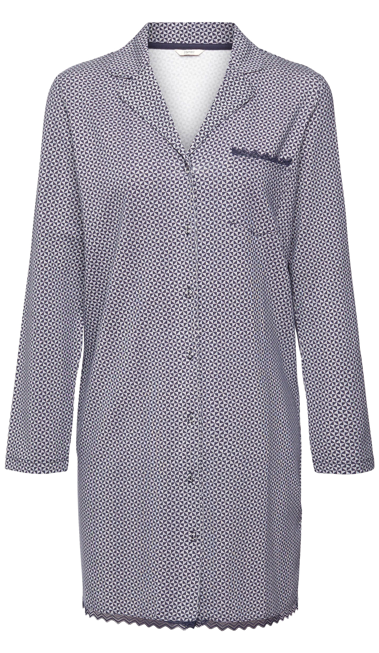 chemise de nuit courte esprit en coton avec un col v croisé et des manches longues marine