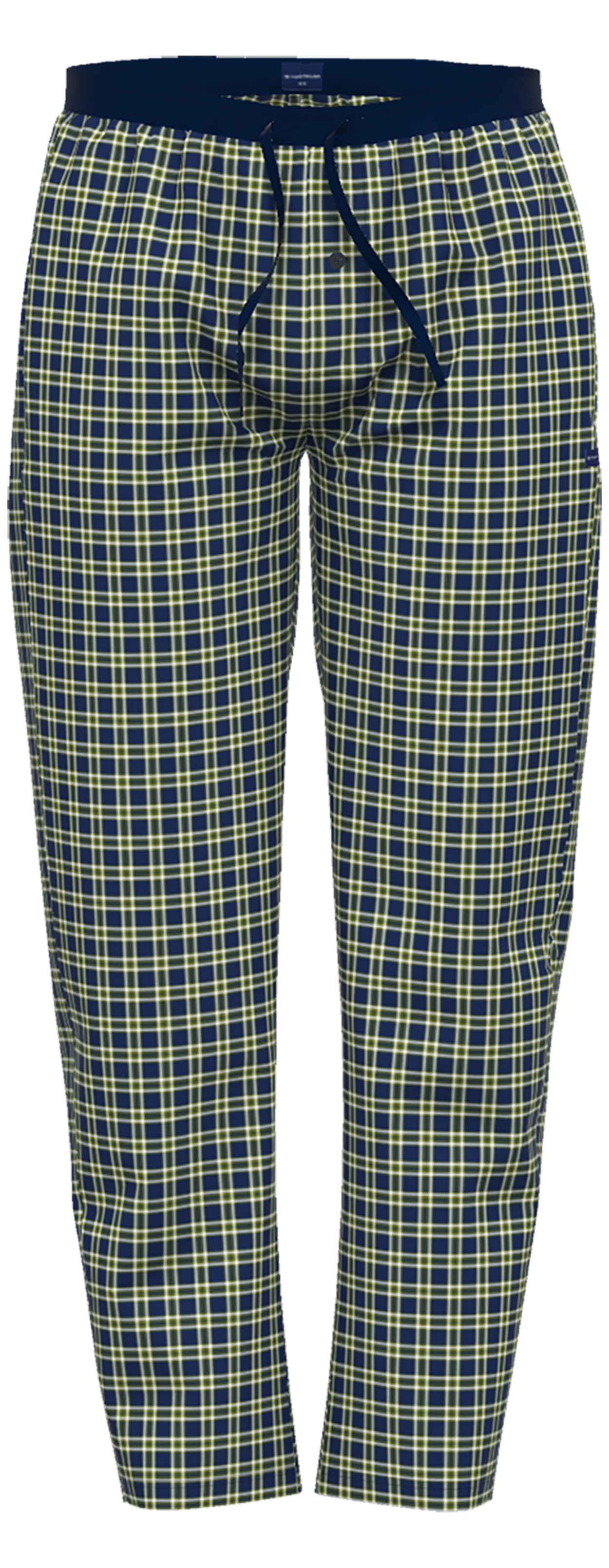 pantalon pyjama tom tailor en coton à carreaux sur fond marine, taille élastiquée