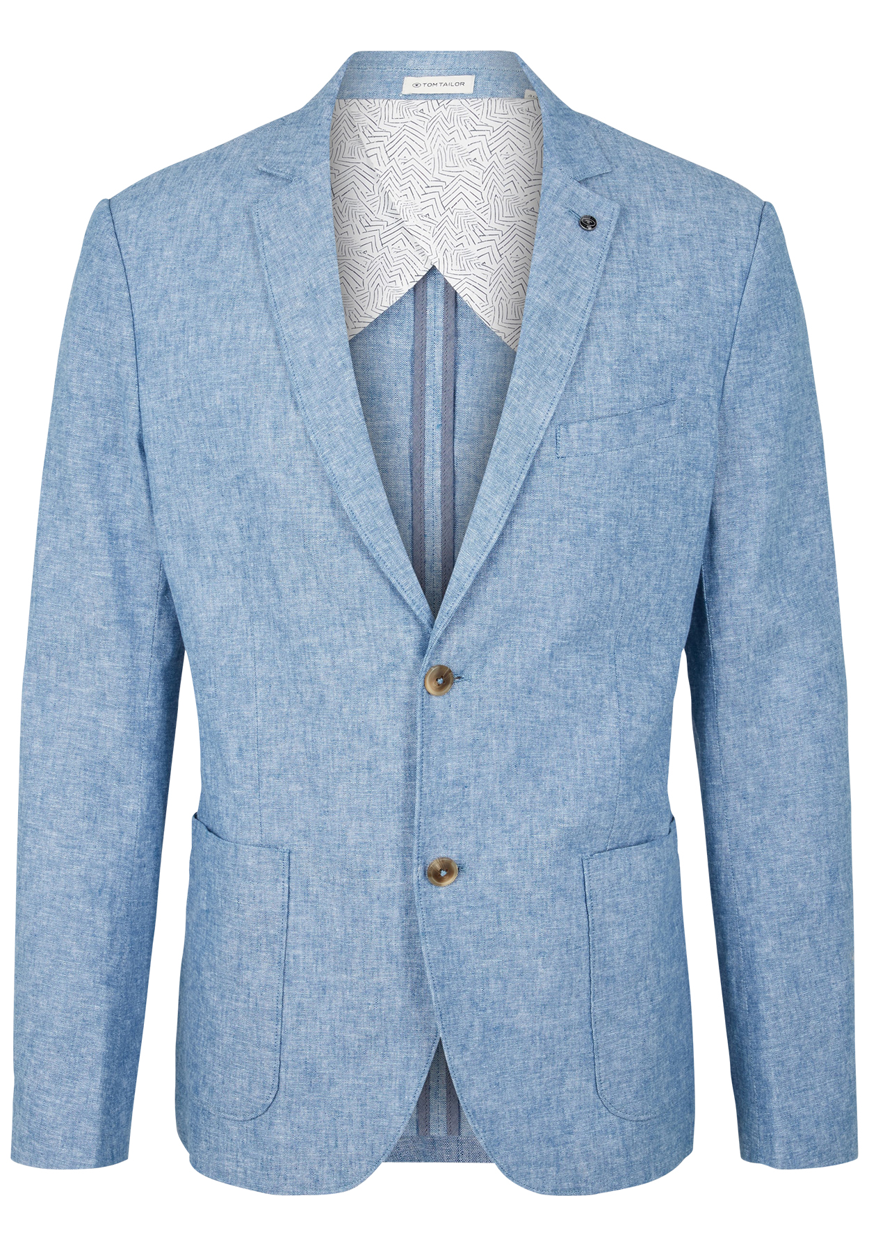blazer tom tailor en lin et en coton avec manches longues et col cranté bleu chiné