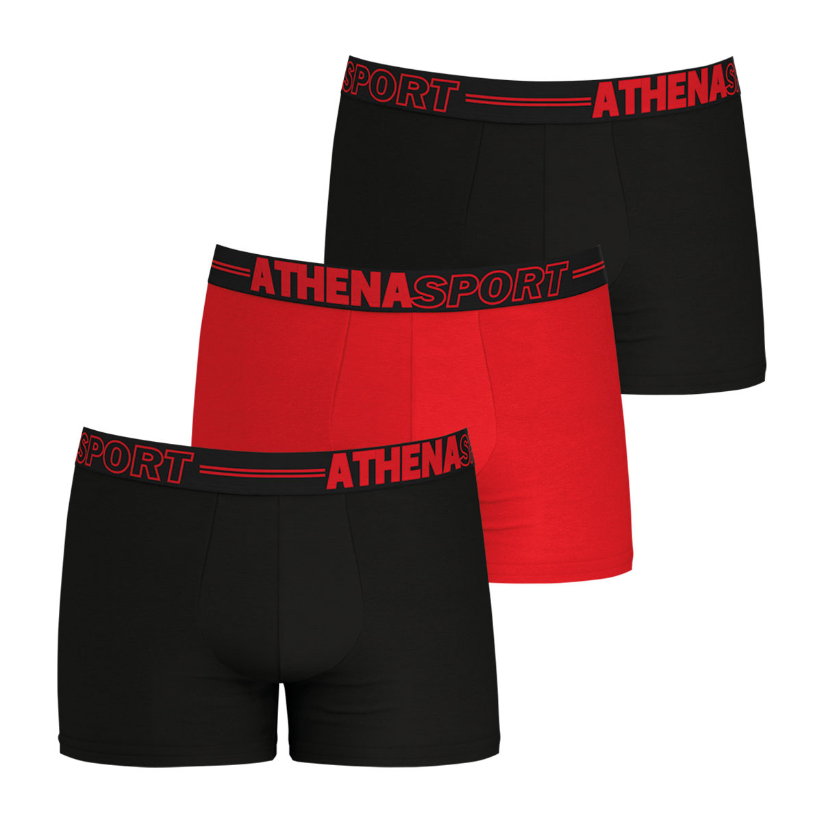 lot de 3 boxers athena multicolores avec nom de la marque brodé en rouge sur la ceinture élastiquée noire