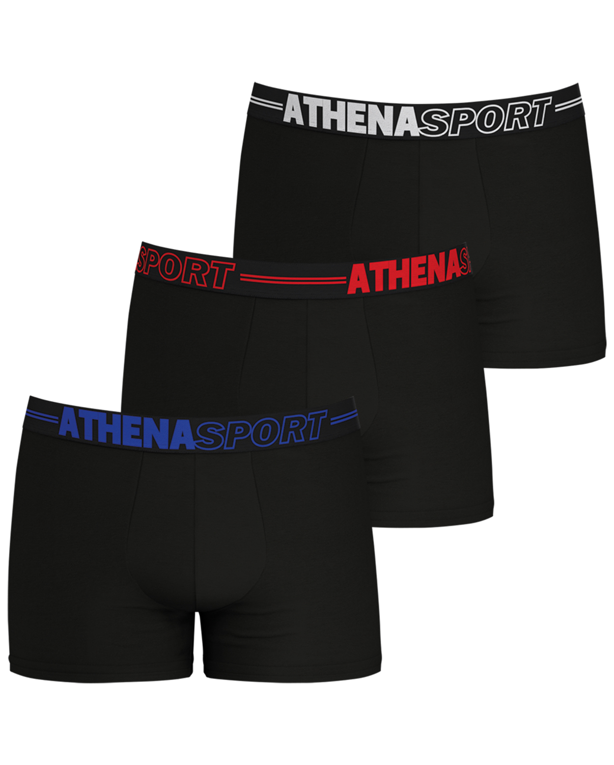 lot de 3 boxers athena noirs avec nom de la marque inscrit sur la ceinture élastiquée