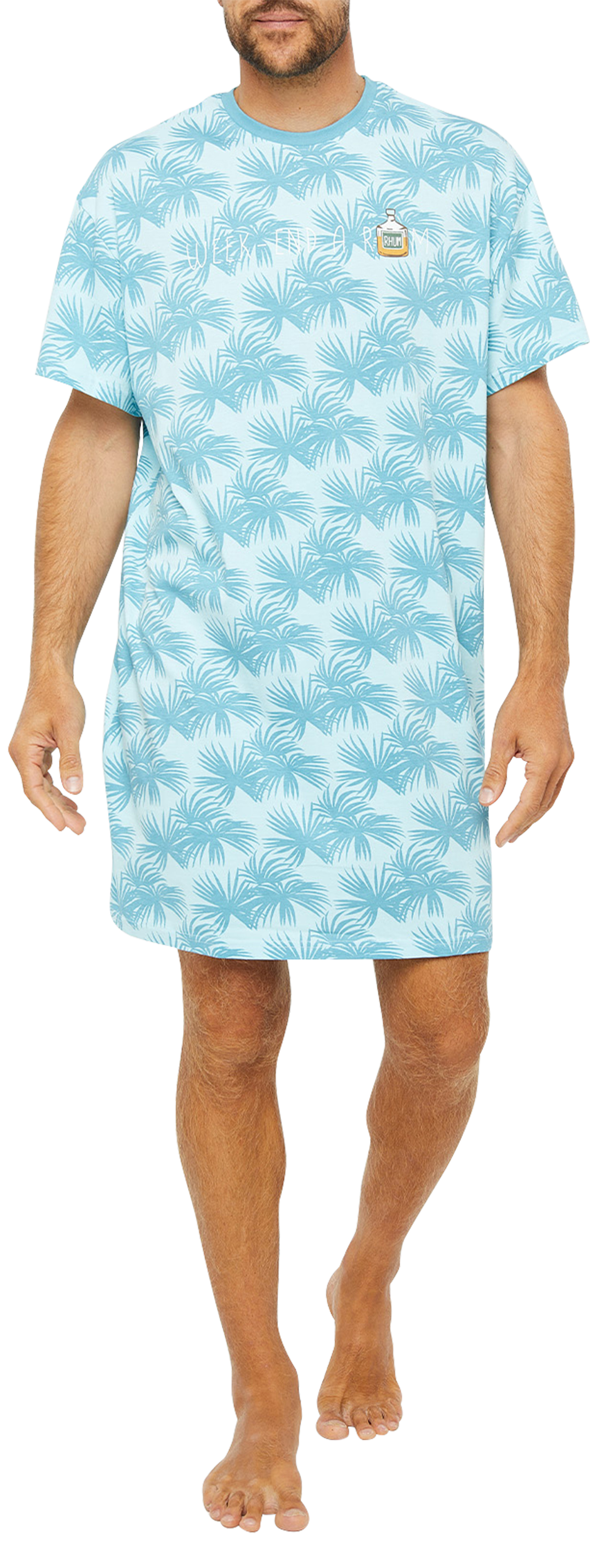 pyjama robe de chambre avec un col rond arthur en coton bleu imprimé palmiers