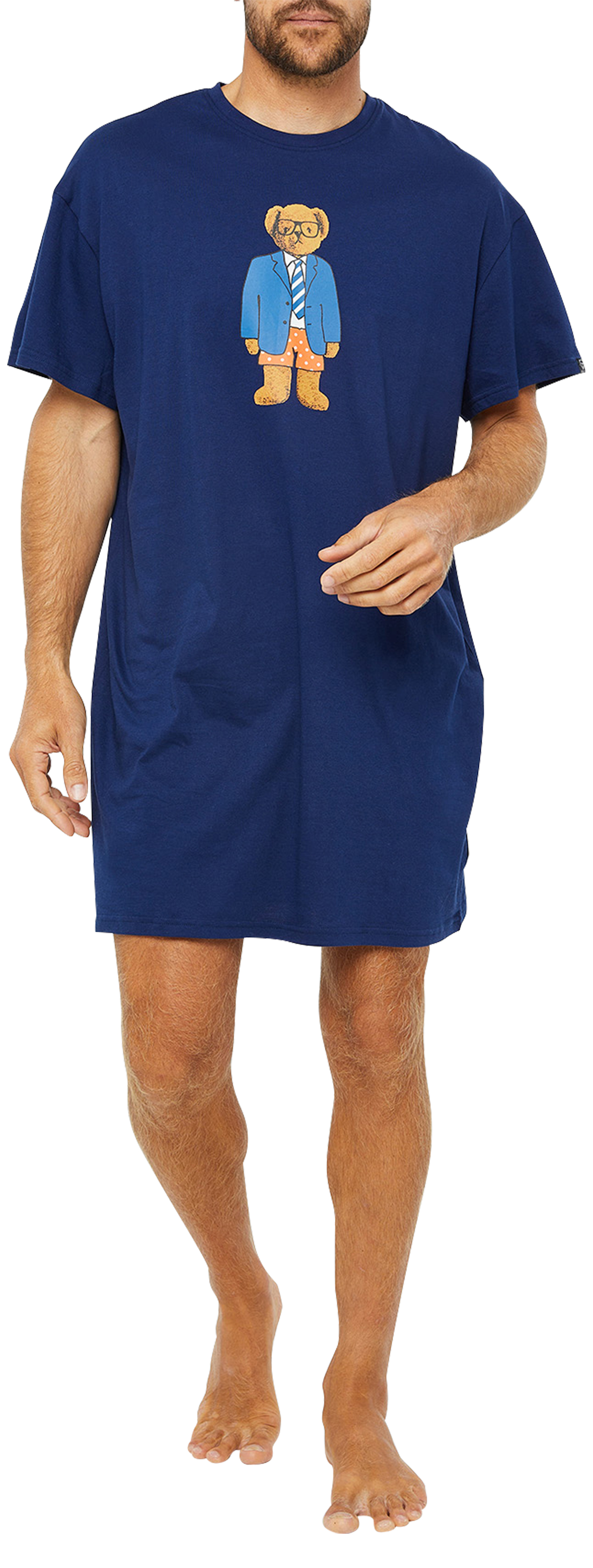 pyjama robe de chambre avec un col rond arthur en coton bleu marine imprimé ourson