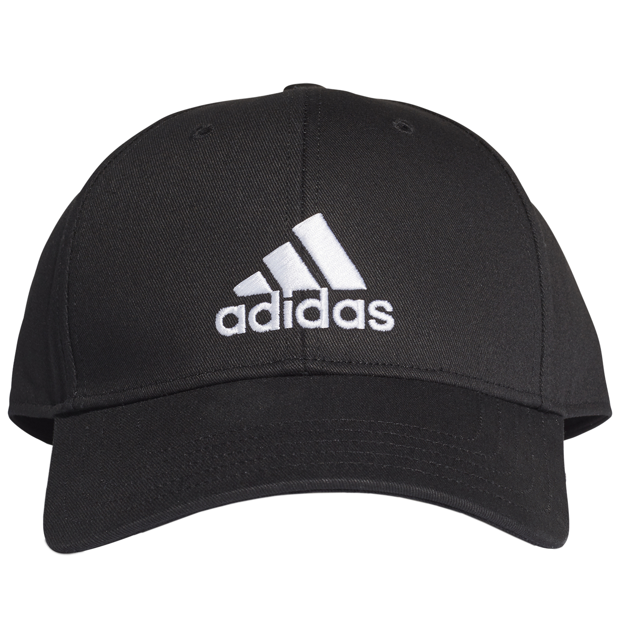 Casquette Adidas en coton noir avec logo et nom de la marque brodé en blanc à l'avant