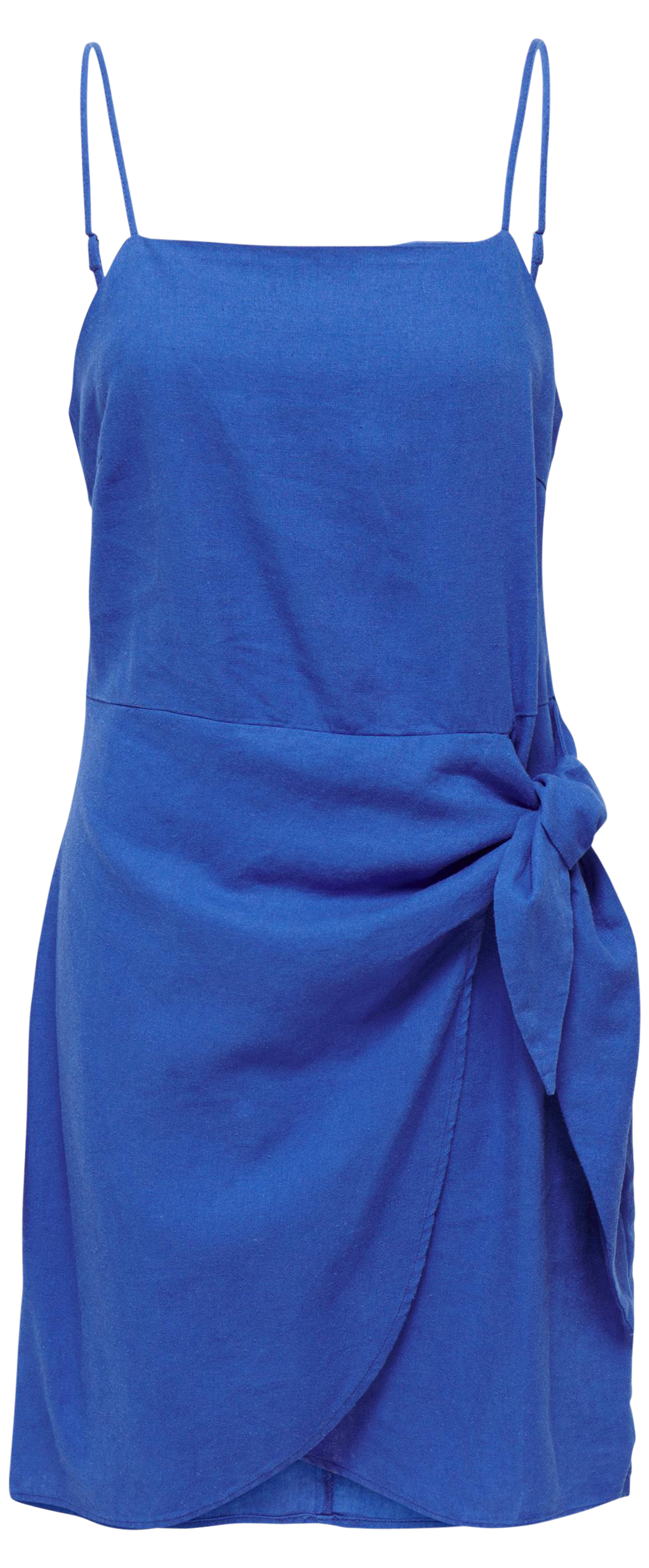 robe courte femme avec manches à bretelles et col carré only lin (en partie) bleue