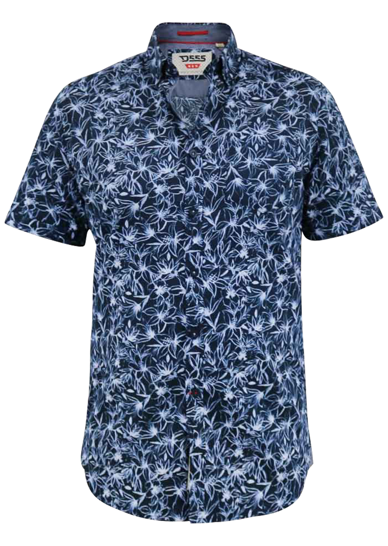 chemise duke en coton avec manches courtes et col français bleu marine fleuri