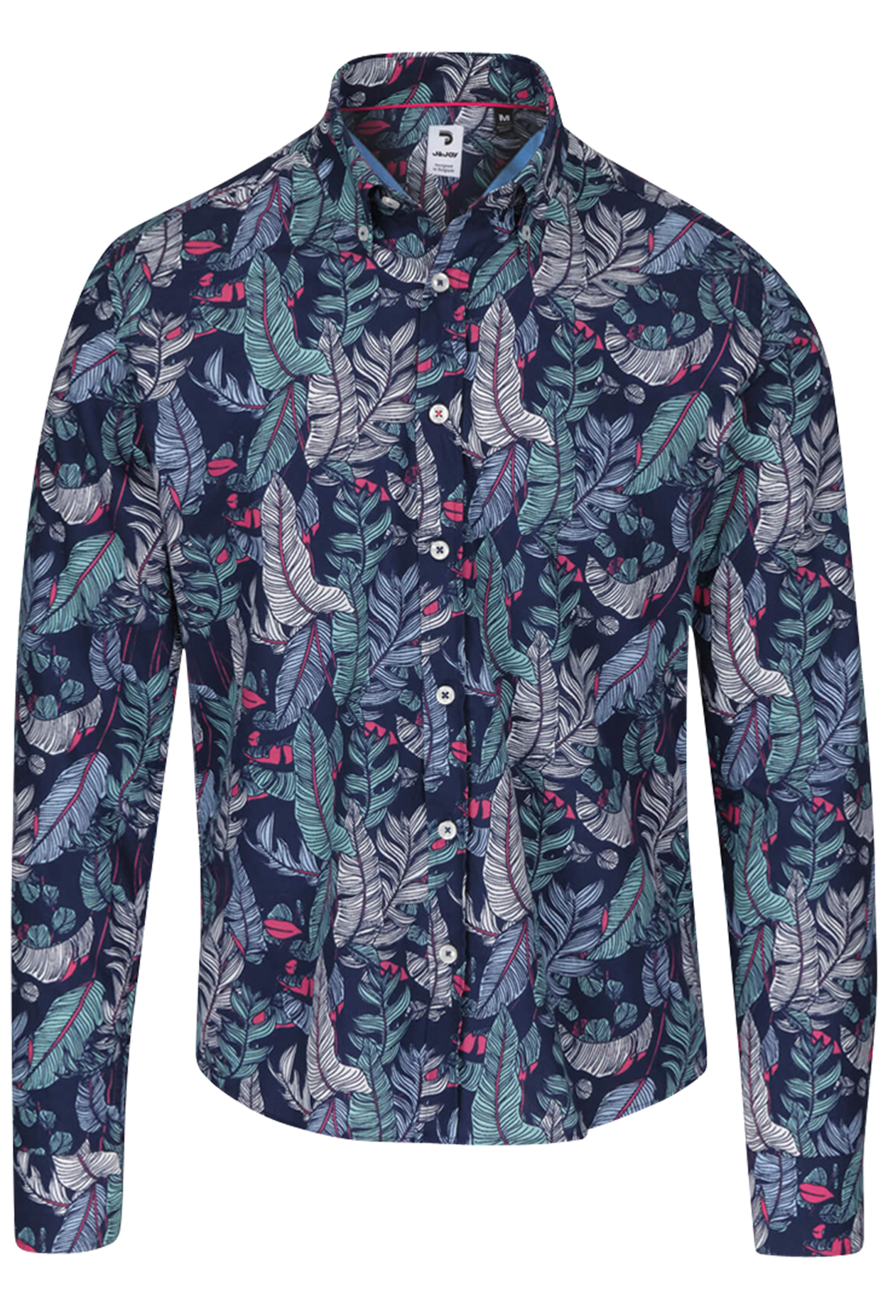 chemise j&joy en coton avec un col italien imprimé jungle bleu marine