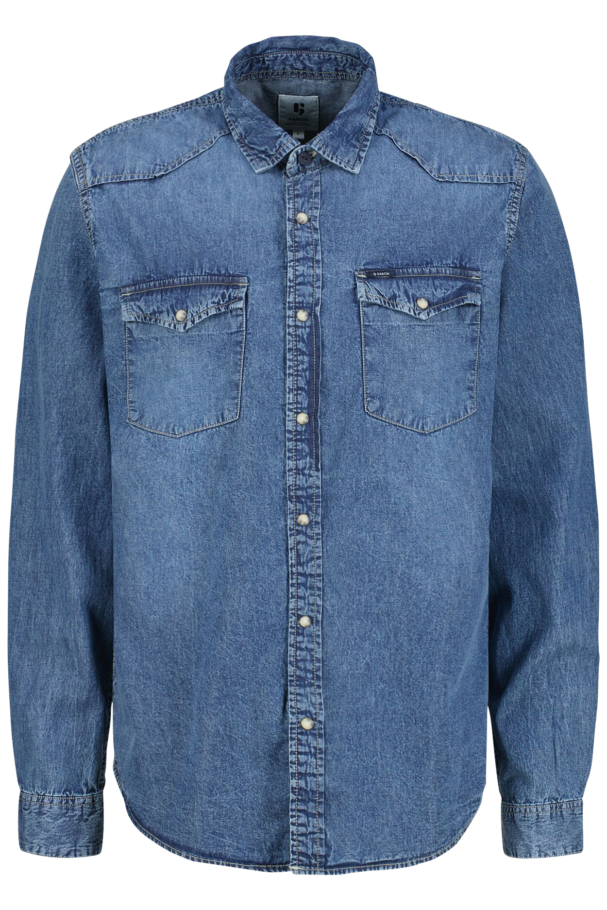 chemise en jean indigo garcia coton avec manches longues et col français
