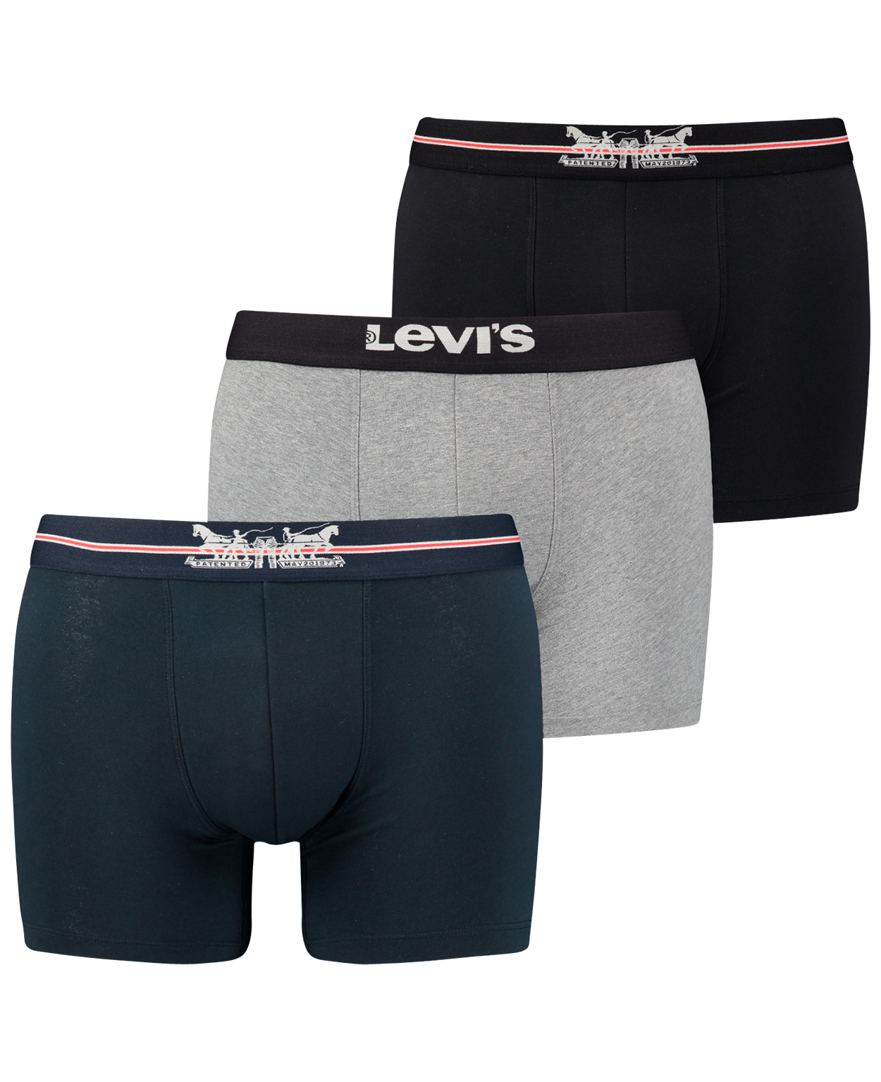 Lot de 3 boxers fermés classiques Levi's® en coton stretch unis à ceintures élastiquées